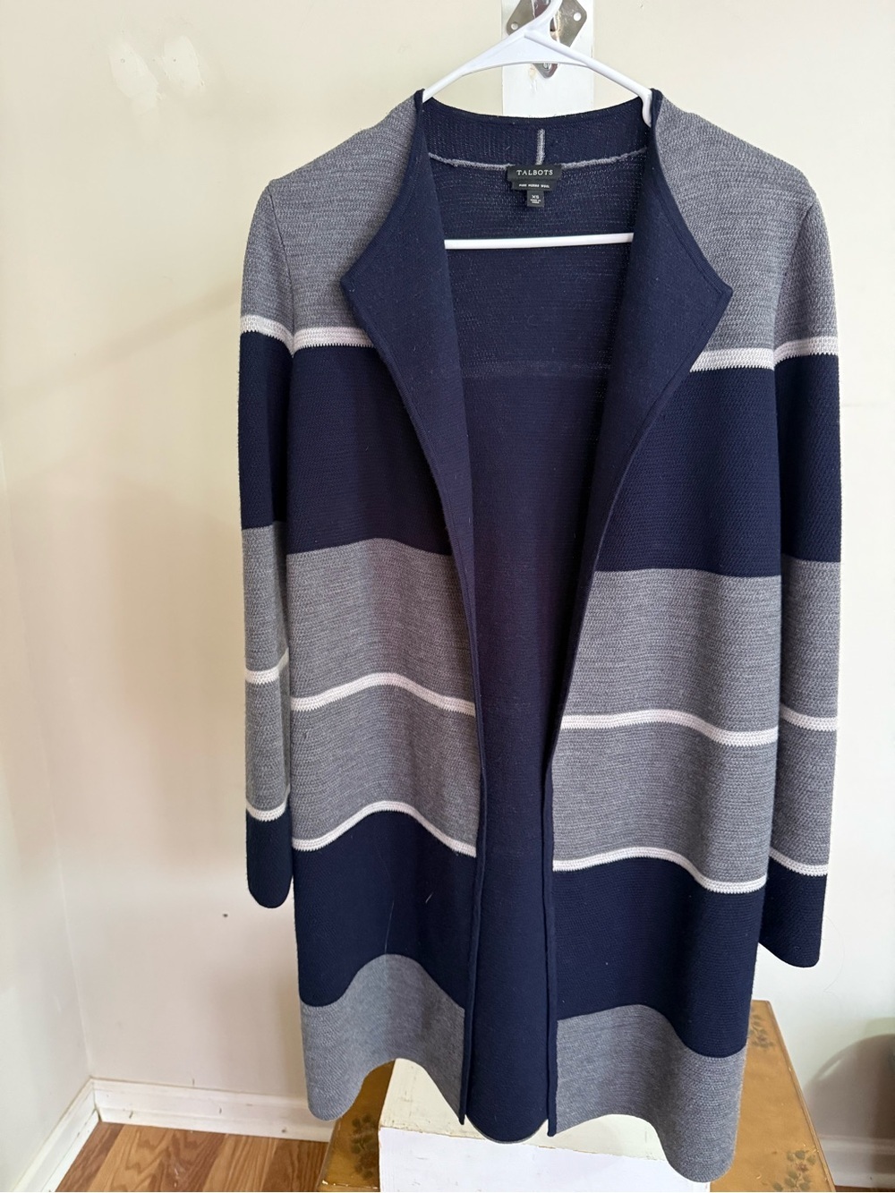 Talbots Double Faces Pure Merino Wool Open Front Longline Duster Cardigan